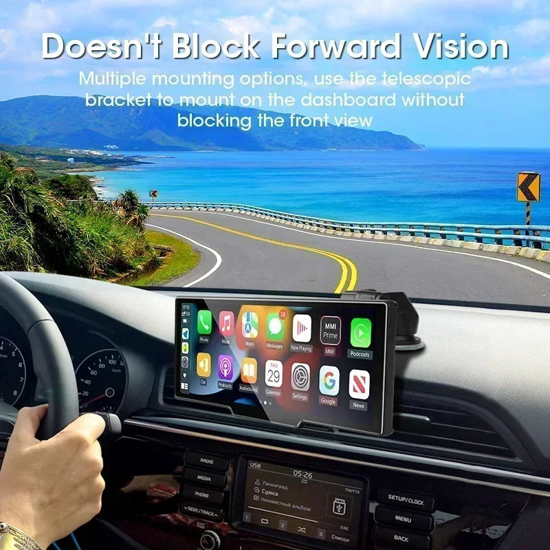 10.26 Inch Dash Cam Rearview Mirror Display with Wireless CarPlay and Android Auto, 4K Front and 1080P Rear Recording