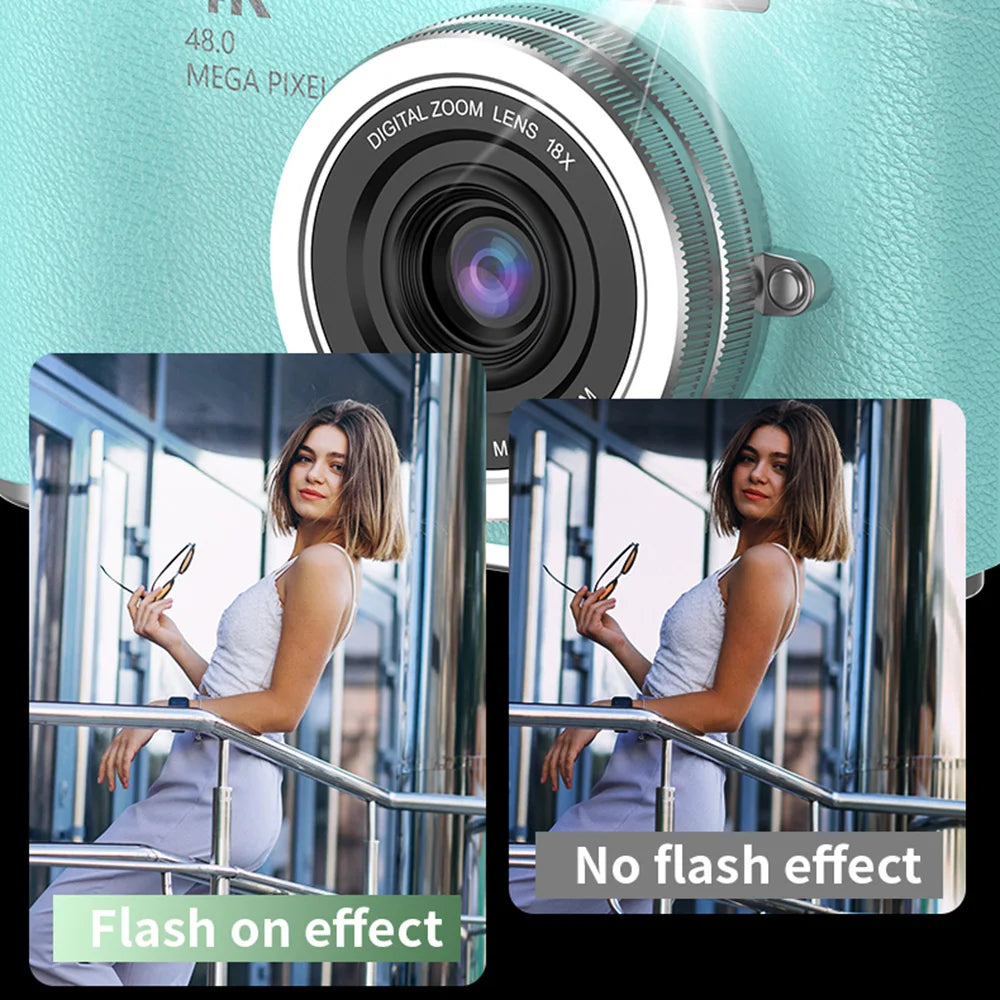 4K Digital Camera with 48MP, 8X Zoom, 180° Flip Screen, 32GB Card
