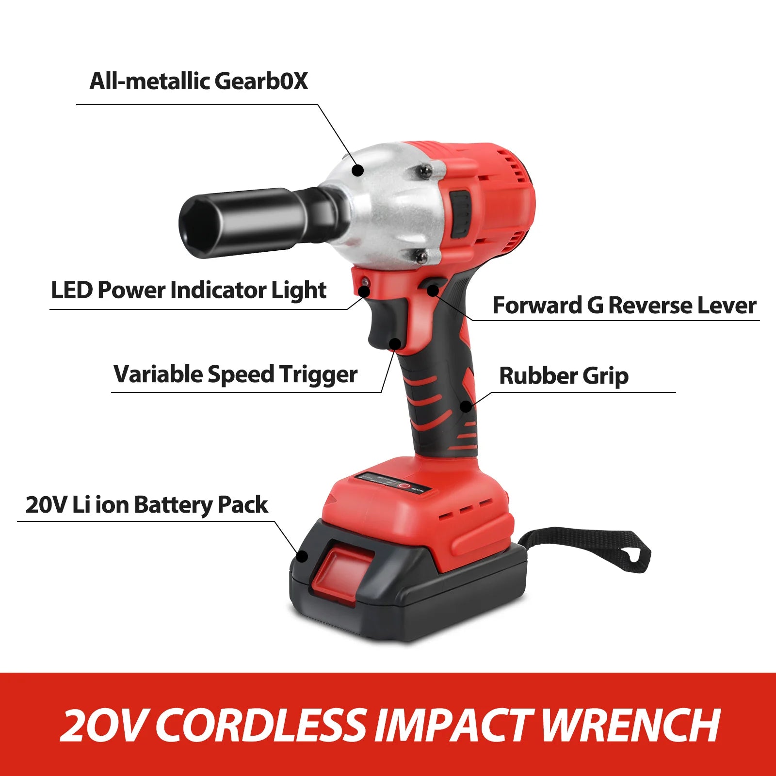 Cordless Electric Impact Wrench Set 1000Nm 21V with 2 Batteries