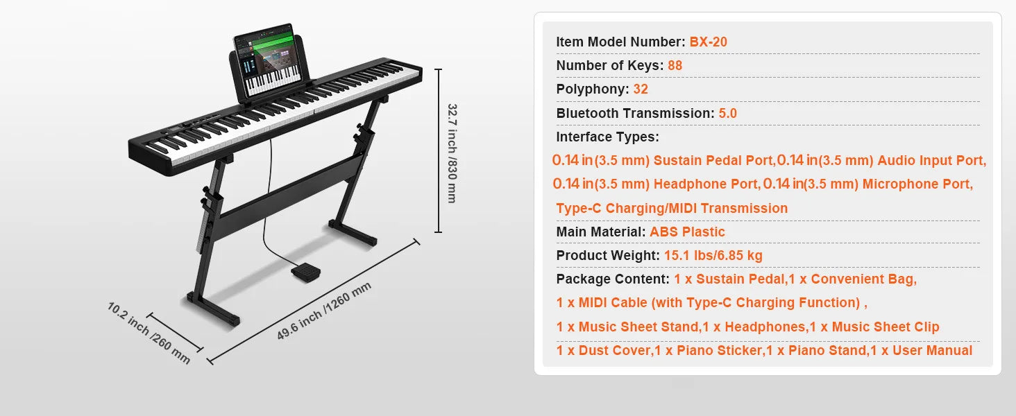 SucceBuy 88 Key Folding Keyboard Piano Bluetooth, MIDI Portable Electronic Digital Foldable Piano Rechargeable for Beginners Use