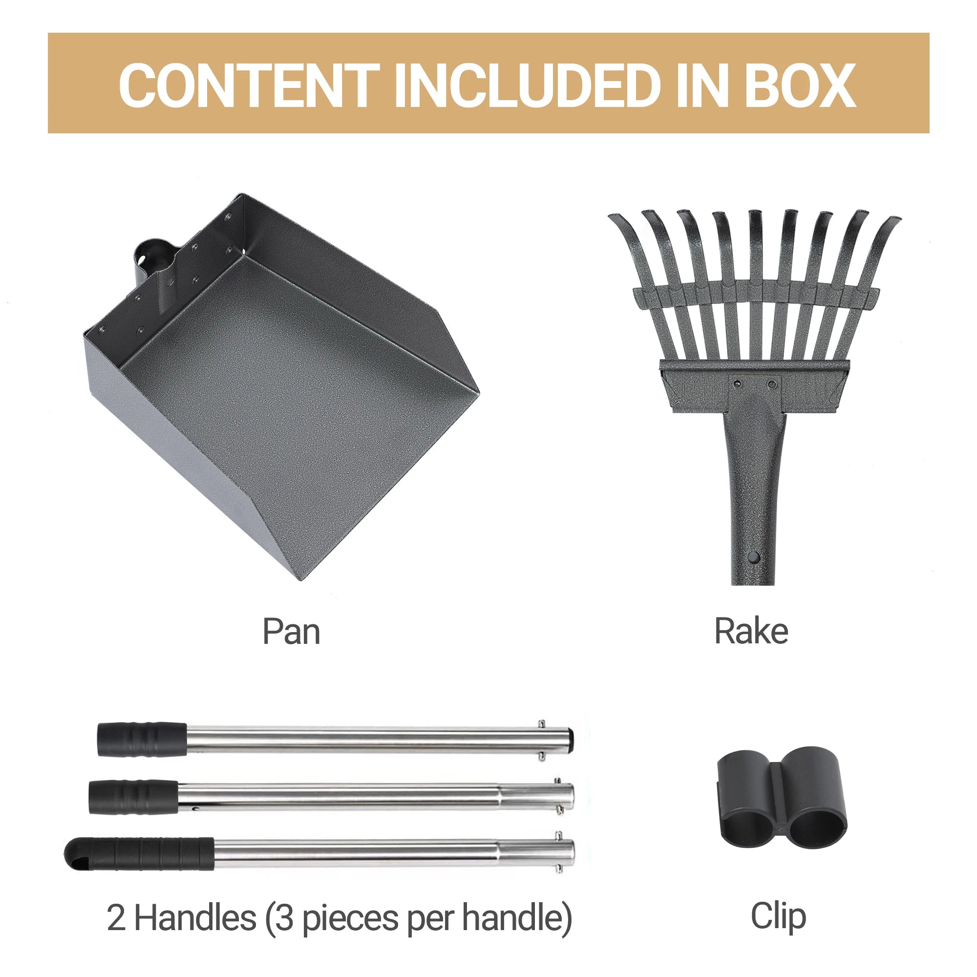 Dog Pooper Scooper Tray & Rake Set with Long Adjustable Handle