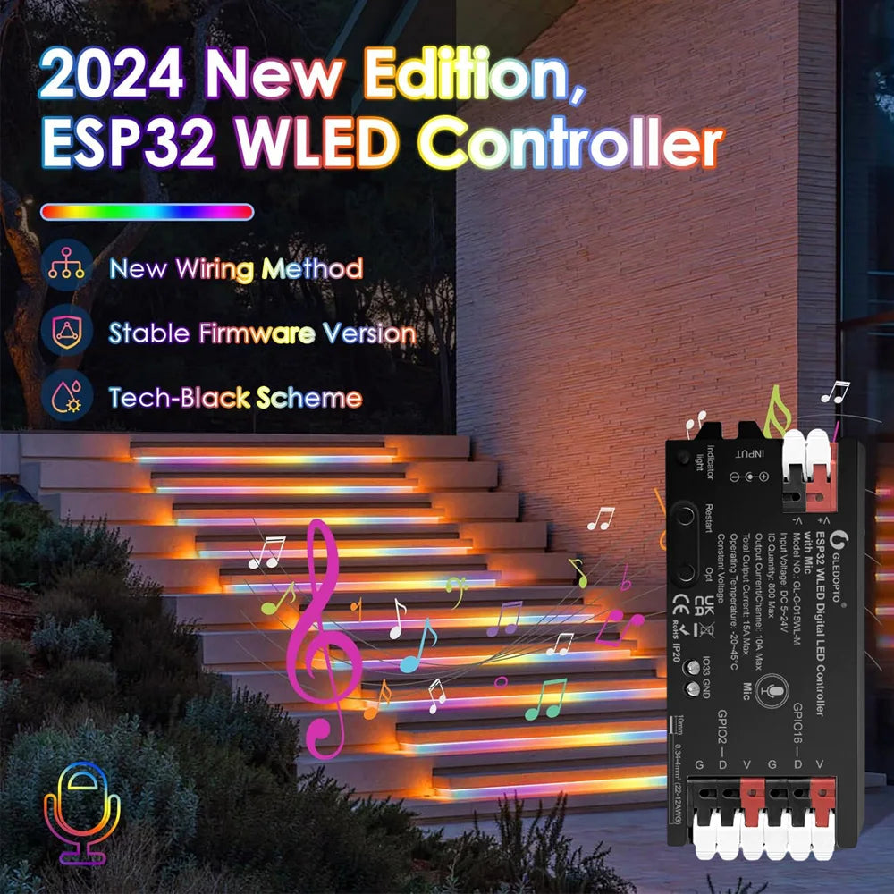 Controlador LED direccionable ESP32 WLED con micrófono