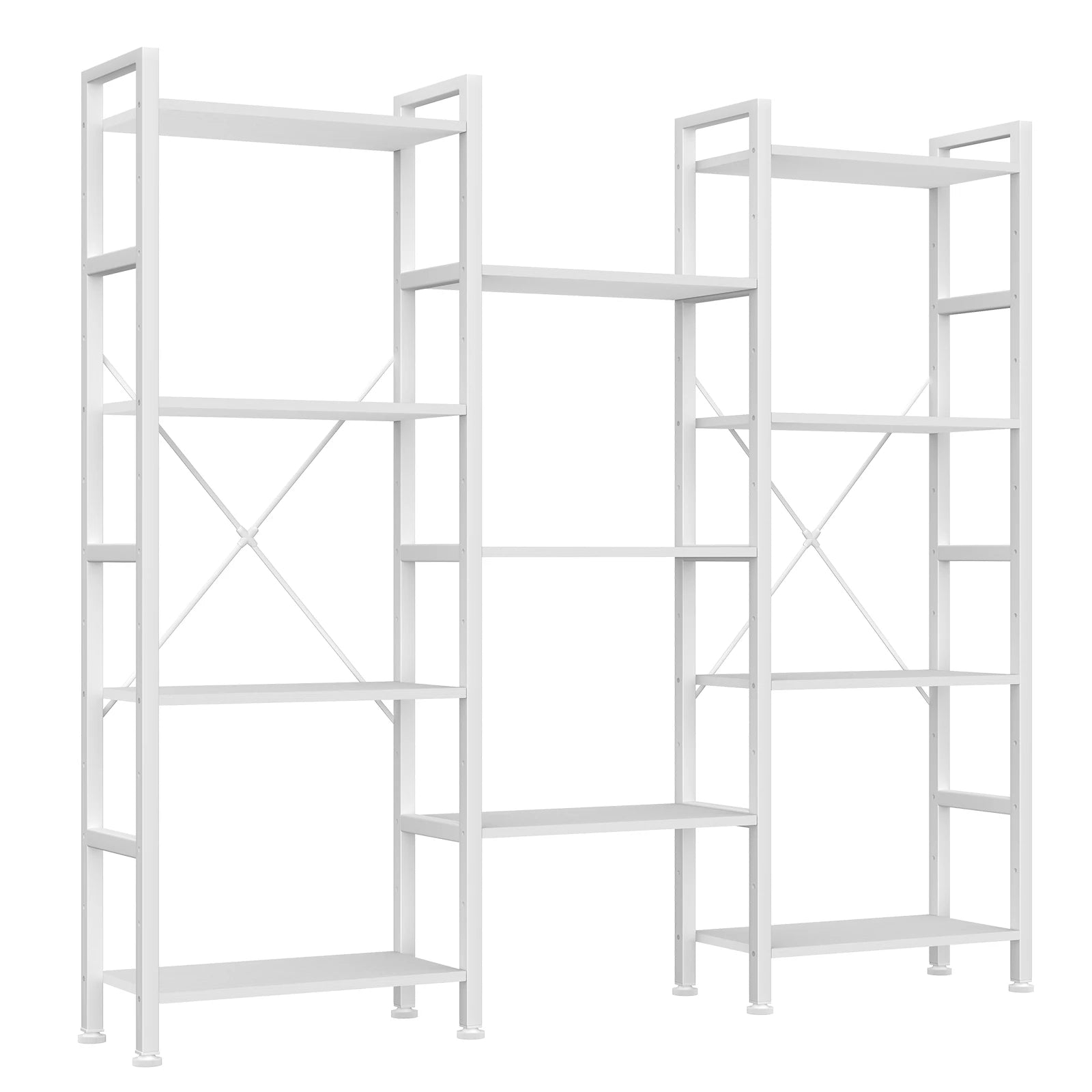4-Tier Wide Bookshelf with Adjustable Shelves and Metal Frame
