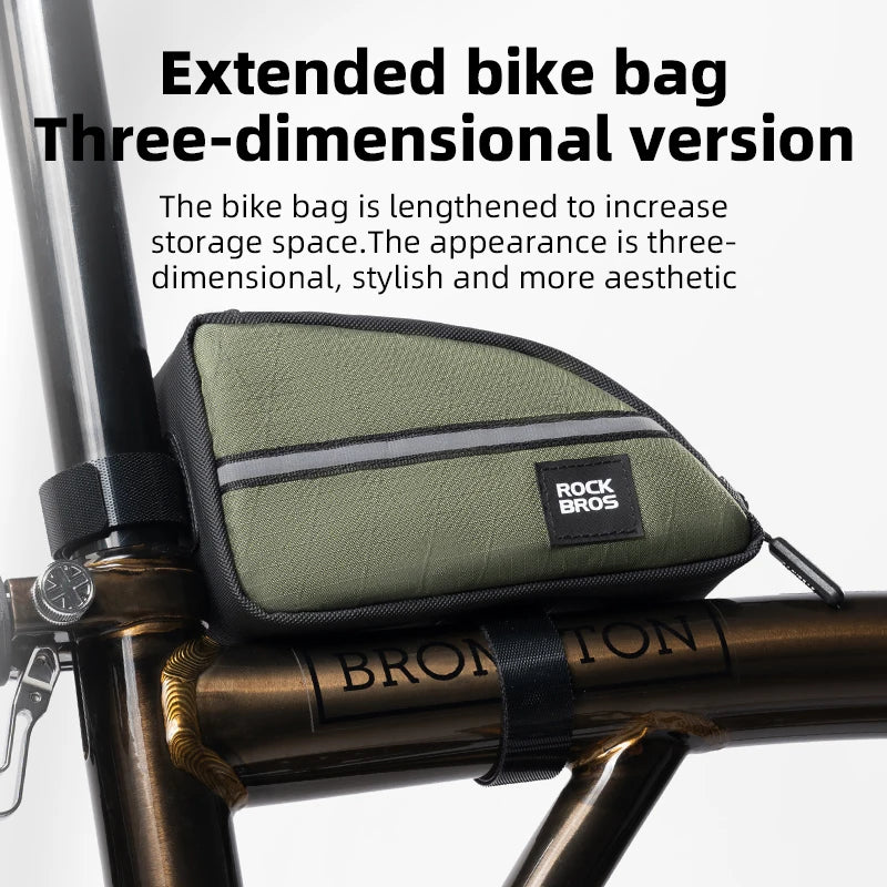 Bolsas para bicicleta ROCKBROS para bicicleta plegable Brompton, diseño alargado de 0.8L, bolsa triangular para bicicleta, bolsa para herramientas al aire libre