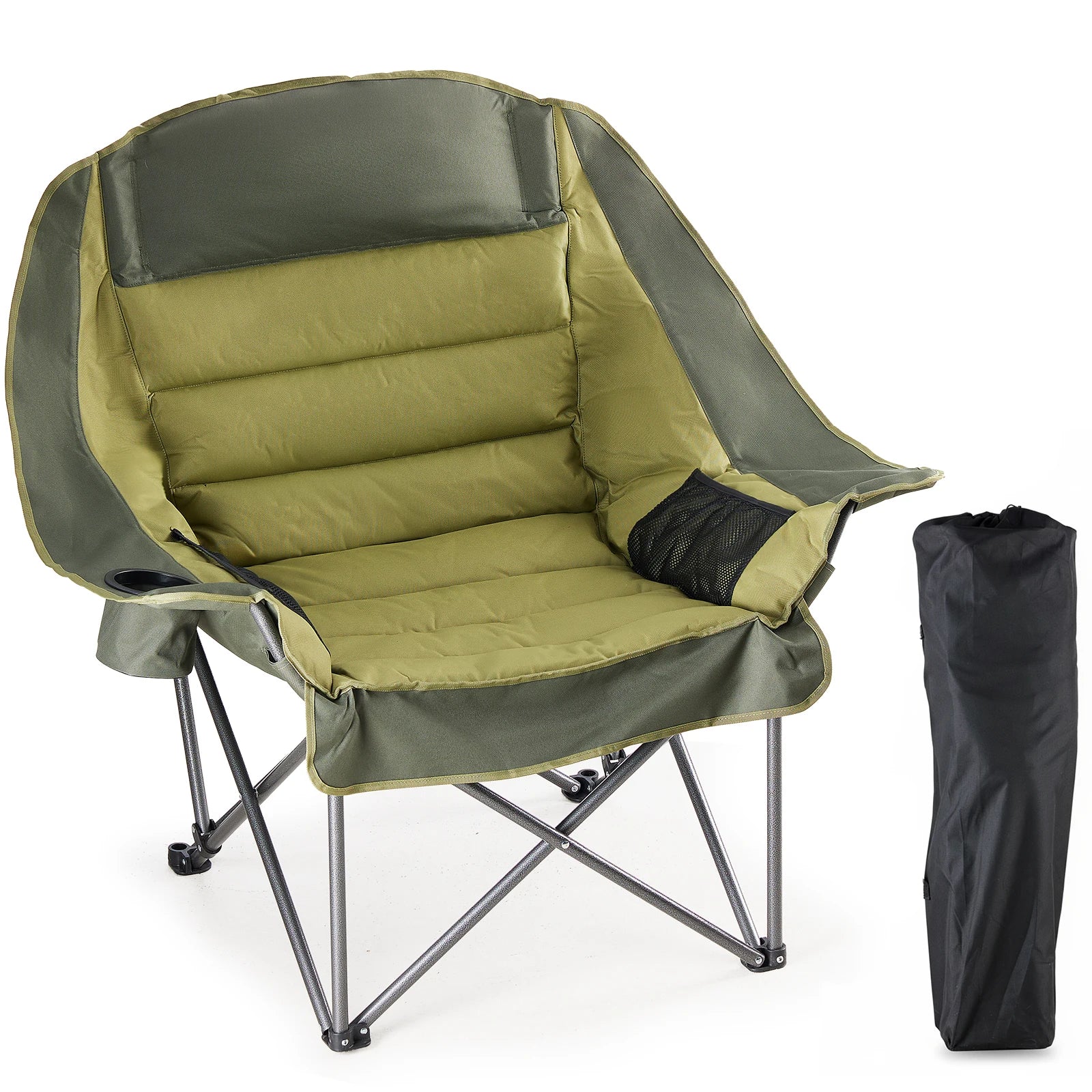 Oversized campingstoel tot 450 lbs met bekerhouder en opbergruimte