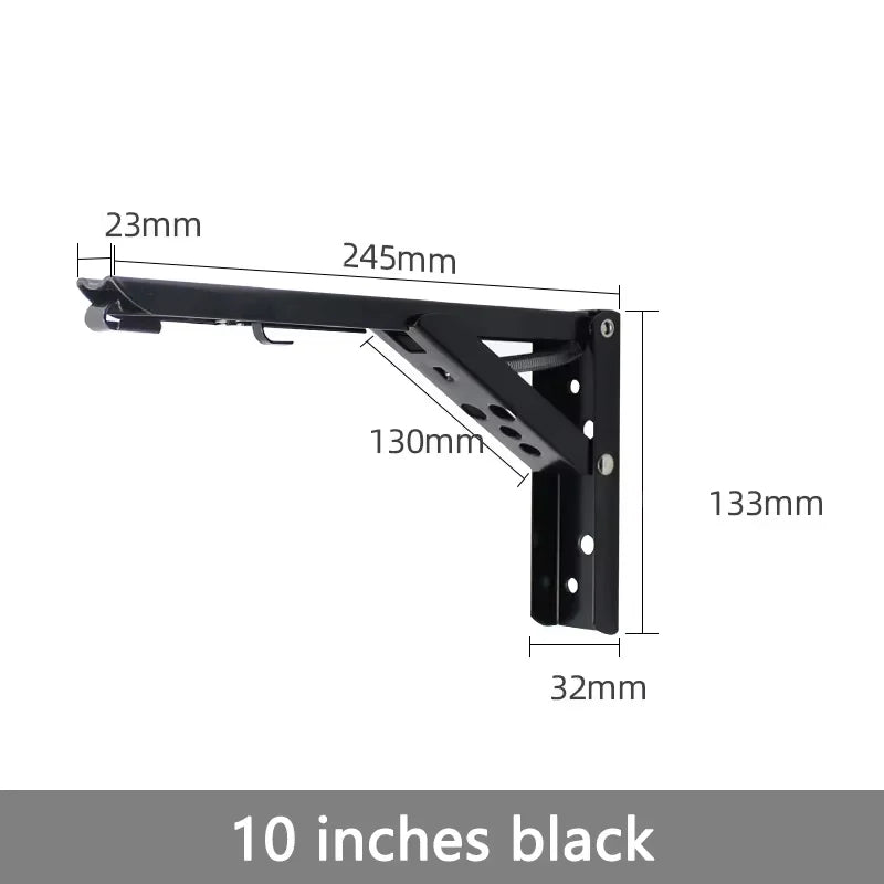 Folding Shelf Brackets, Black or Steel Finish, Pair