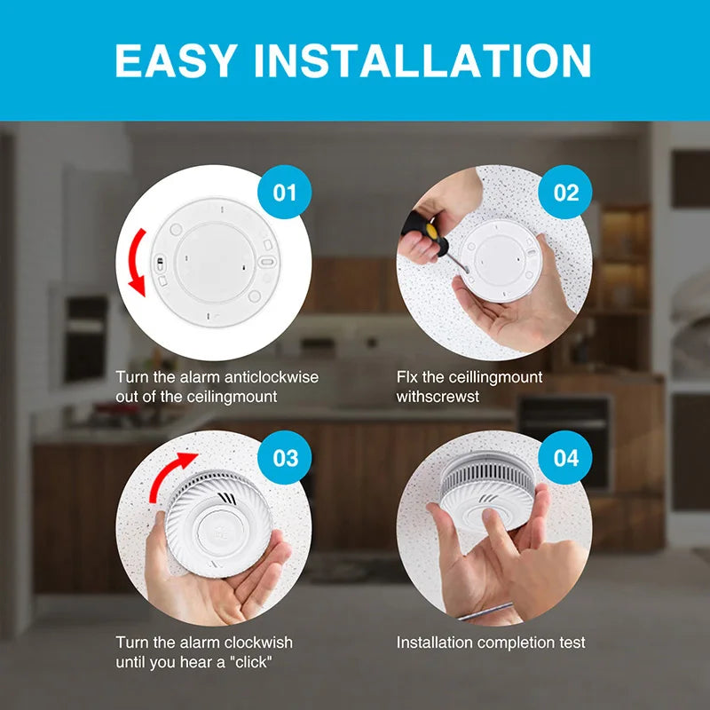 WiFi Tuya Smart Smoke Detector With Built-in 10 Year Lithium Battery For Parlor Room Kitchen Shop Fire Inspection Alarm Sensor
