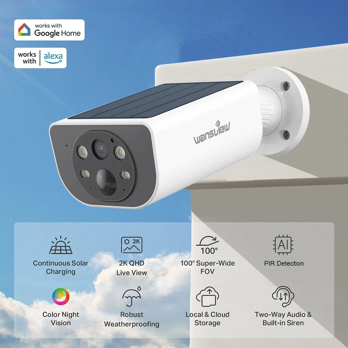 2K Outdoor-Wireless-Sicherheitskamera mit Solarenergie
