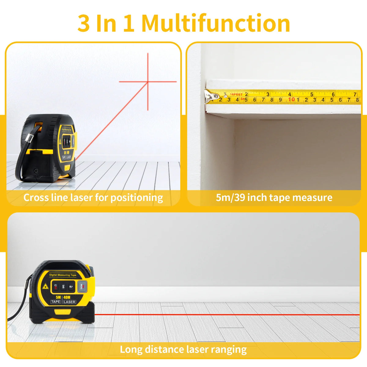 Laser Distance Meter with 5 m Tape Measure