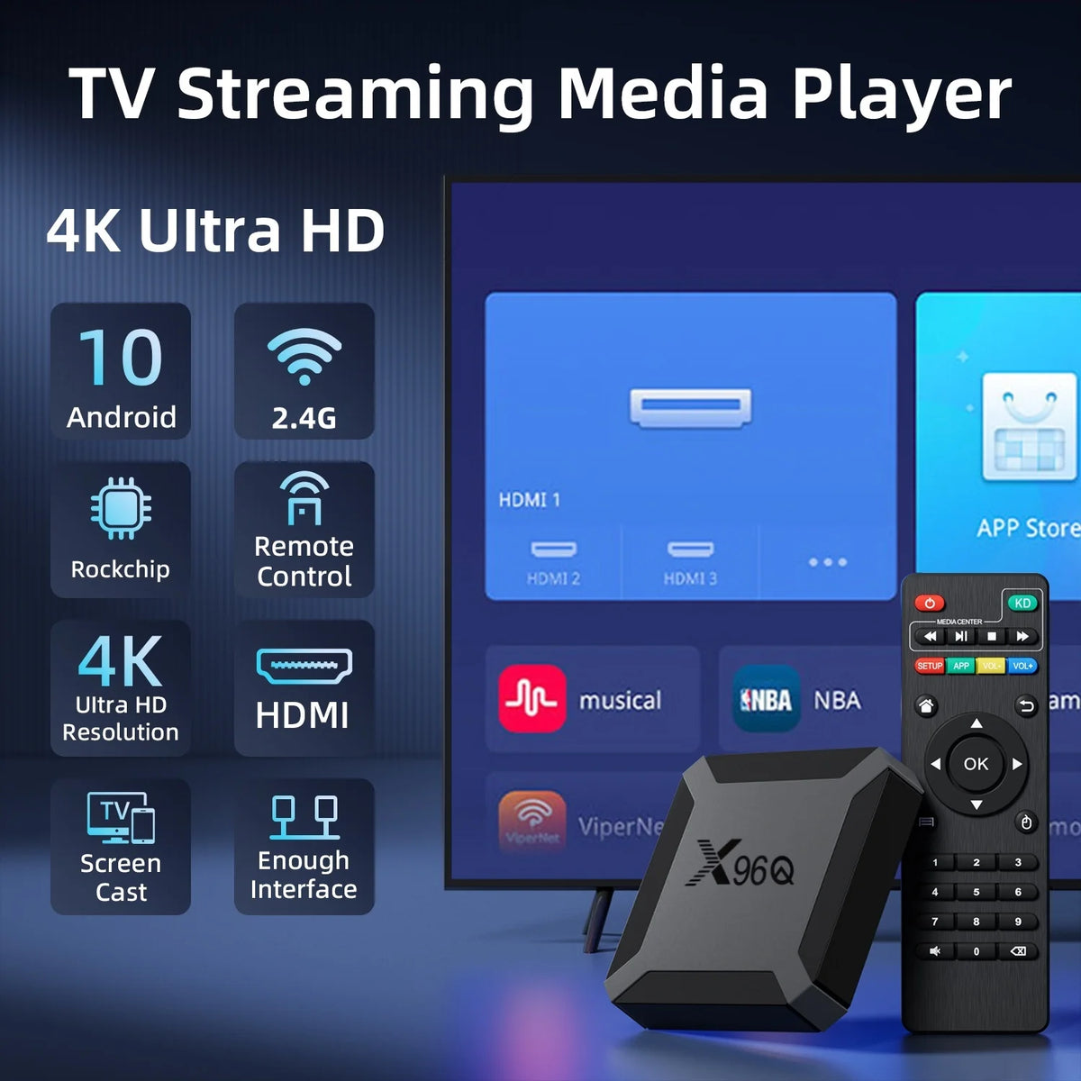 X96Q Android 10 TV Box Allwinner H313 Quad Core 4K Smart Media Player 1GB 2GB RAM 8GB 16GB ROM WiFi Ethernet AV Output Set Top Box for Old TV IPTV Receiver