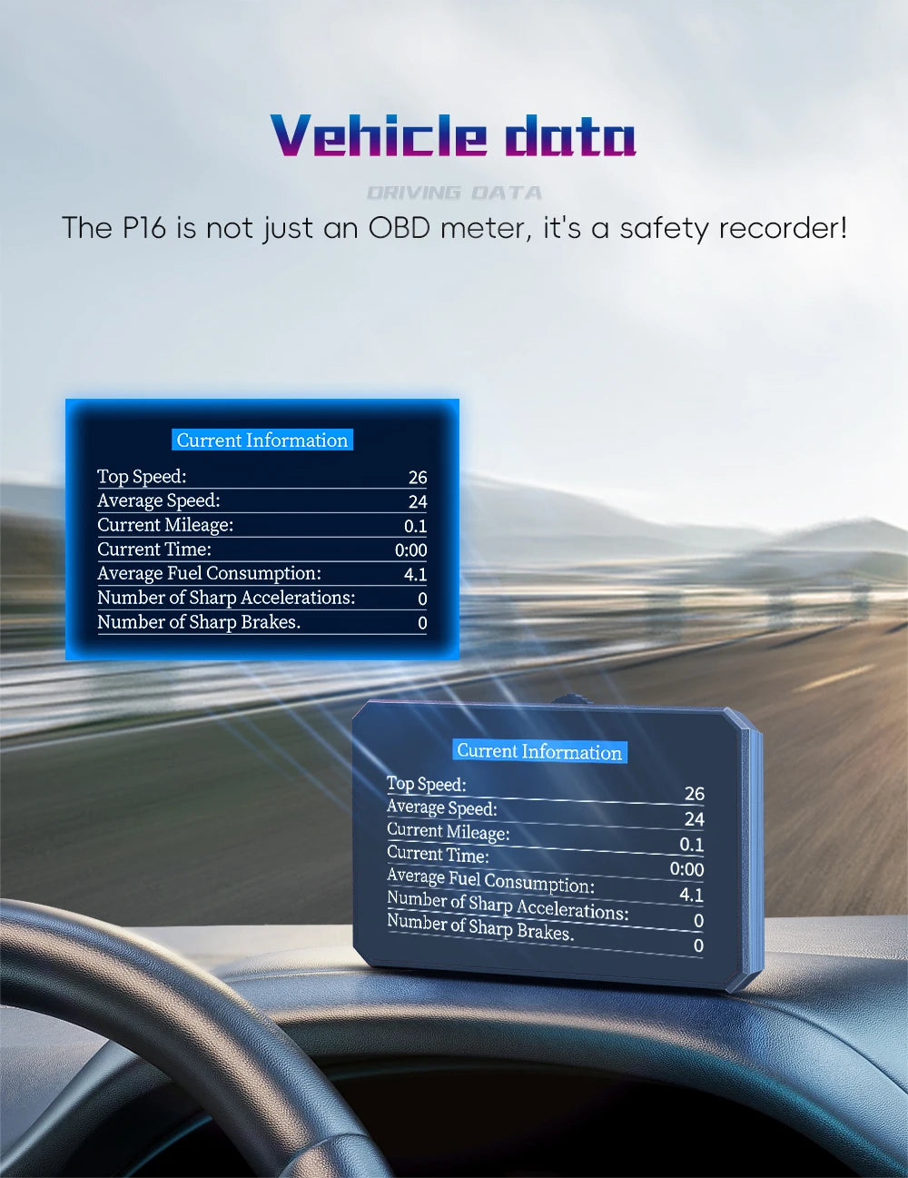 P16 OBDII Digital Vehicle Dashboard Display