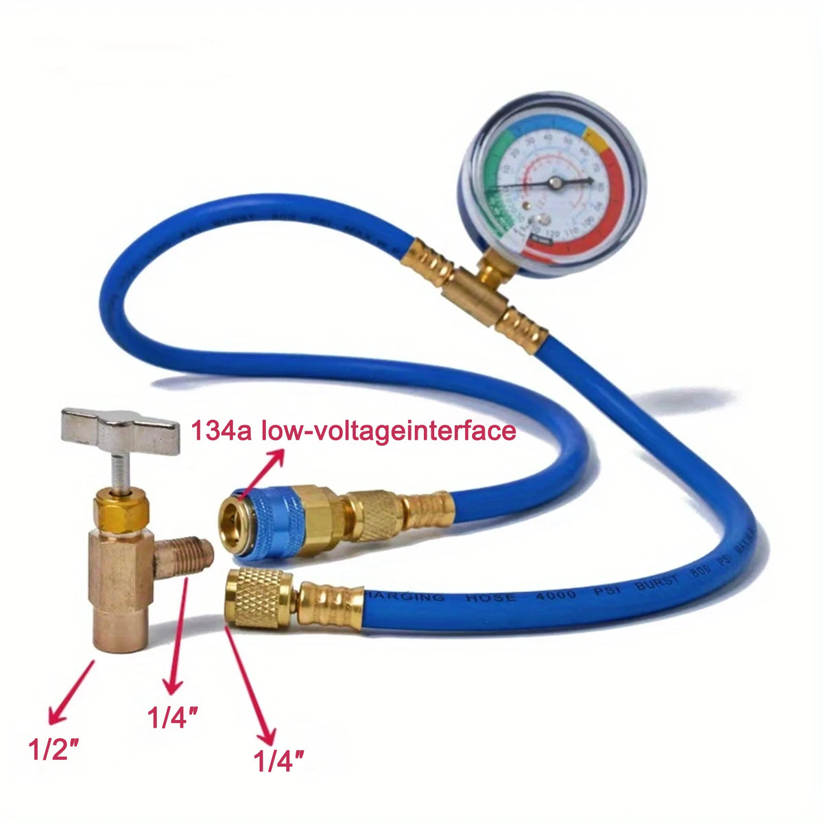 Tuyau de chargement de réfrigérant R134A avec jauge Kit de recharge AC automobile Compatible outil de mesure de pression pour réparation de voiture