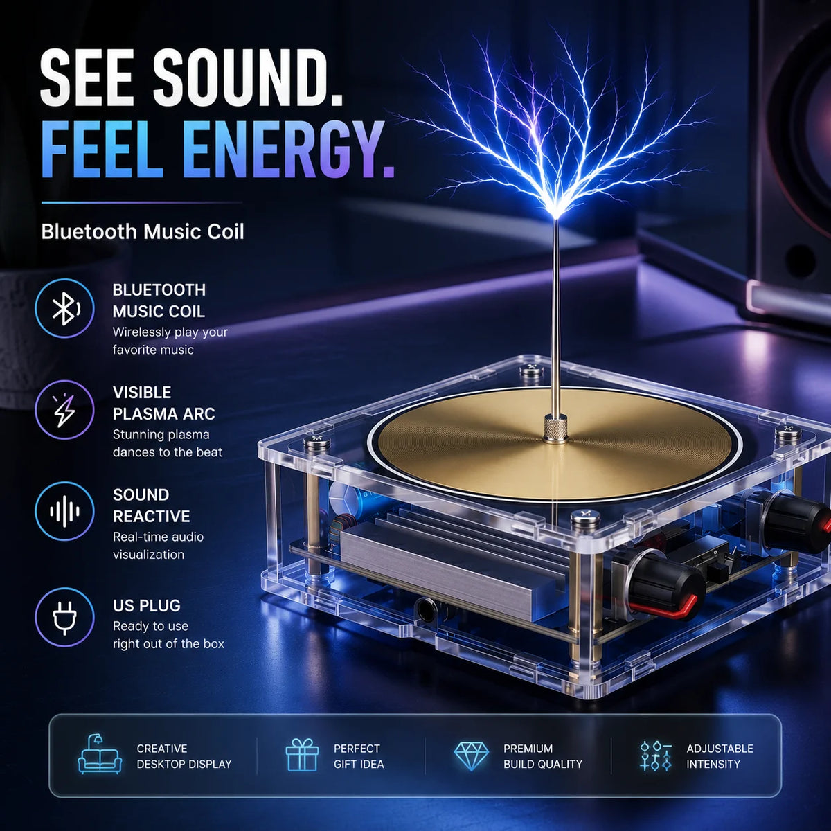Music Reactive Plasma Coil Desktop Display