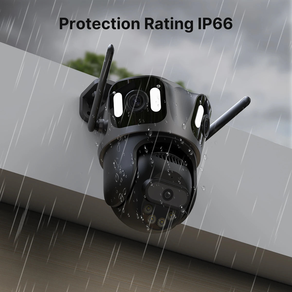 3-Lens 3-Screen WiFi IP Camera with Human Detection, PTZ, IP66 Waterproof