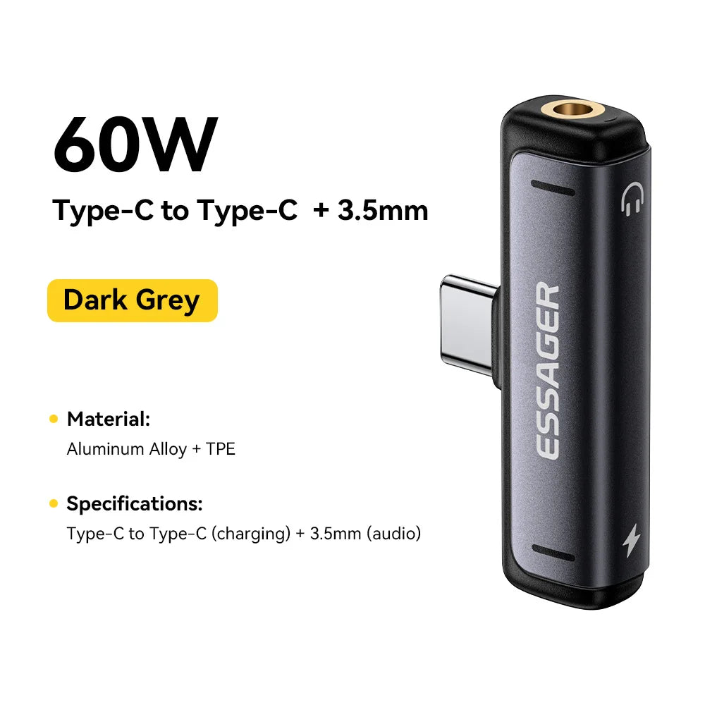 USB-C Dual-Port Adapter, 3.5mm or USB-C Audio Options