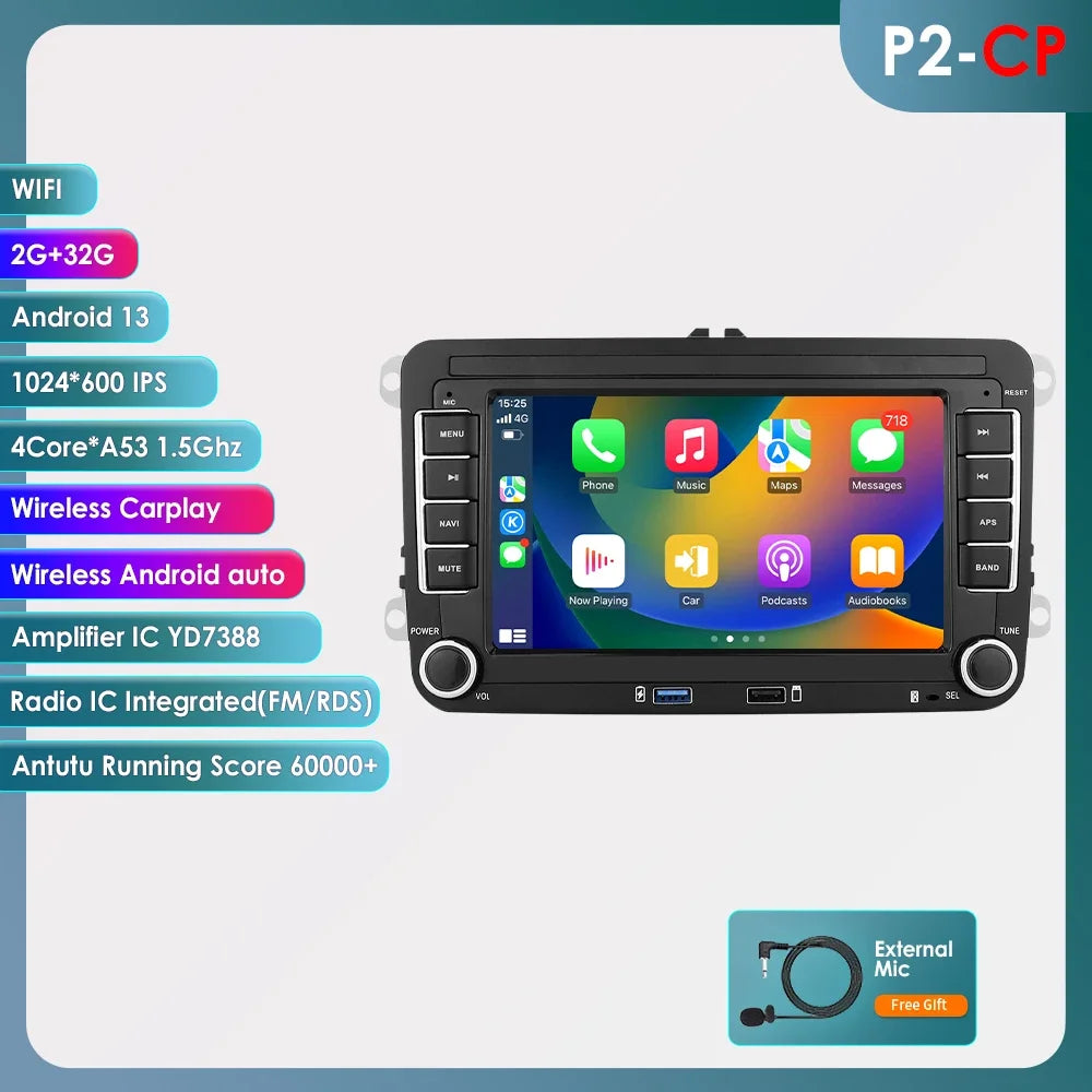 Android 13 Car Radio with CarPlay for Volkswagen Vehicles