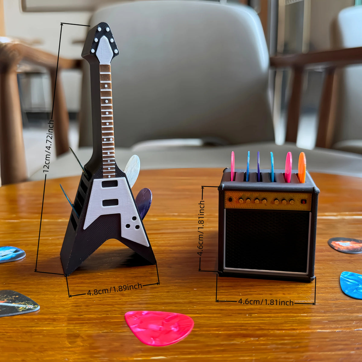 Guitar-Shaped Pick Holder and Amplifier-Shaped Drawer Set