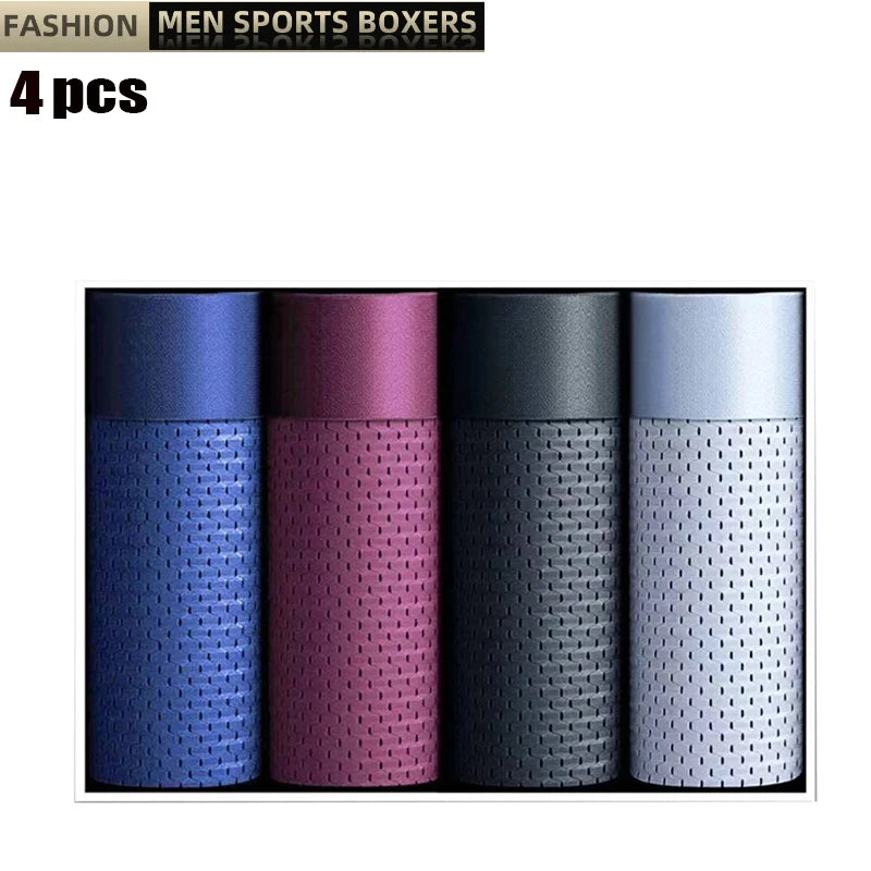 Set de 4 perechi de boxeri bărbătești, din plasă de mătase artificială, mărimi mari, chiloți de vară sexy și respirabili
