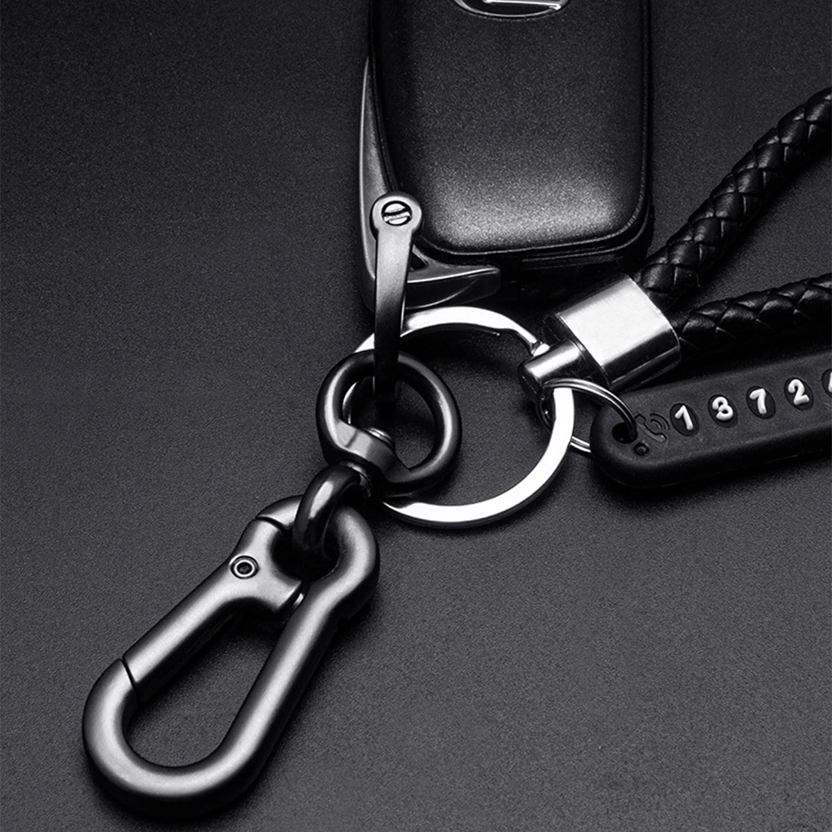 Trendy DIY Mobile Phone Number Plate Pendant Keychain for Men Punk Simple Woven Leather Rope Anti-lost Car Key Chain Accessories