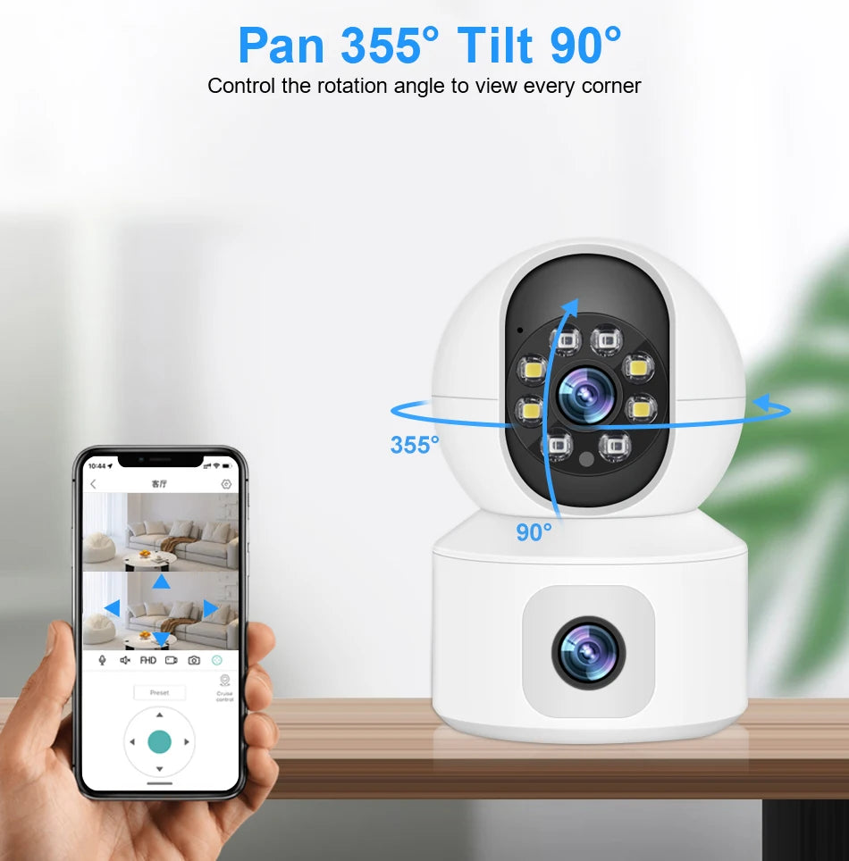 Caméra de sécurité WiFi à double objectif 6MP avec suivi automatique et audio