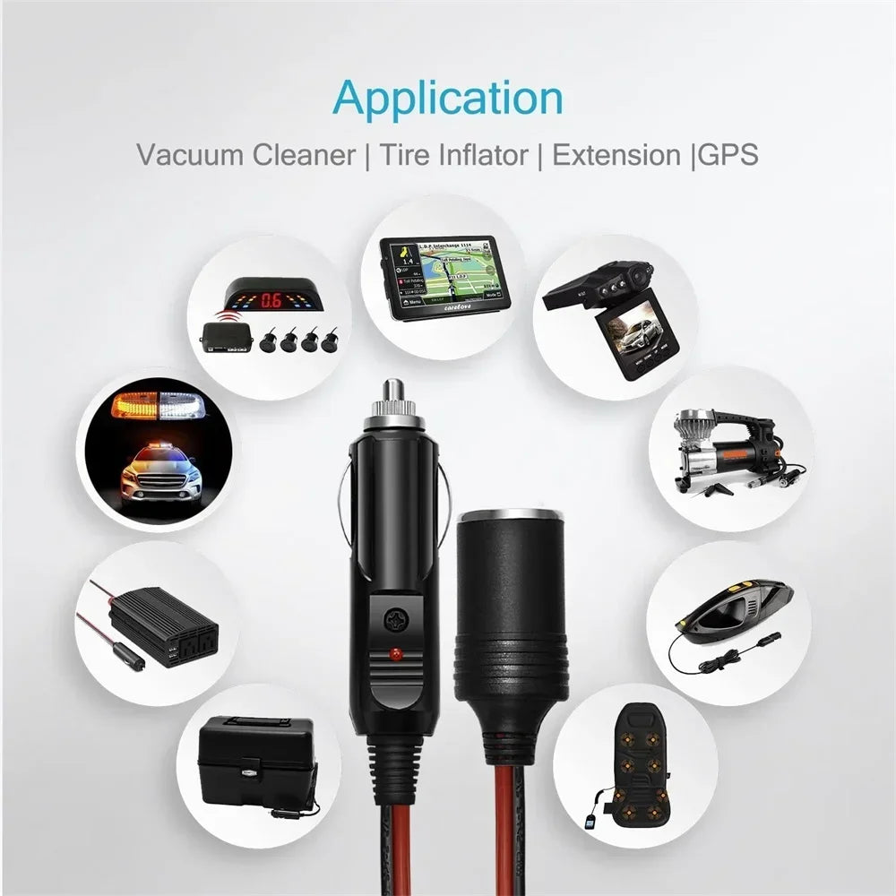 2M/5M Car Cigar Lighter Plug 12V Extension Cable Adapter Socket Charger Lead With Indicator Light