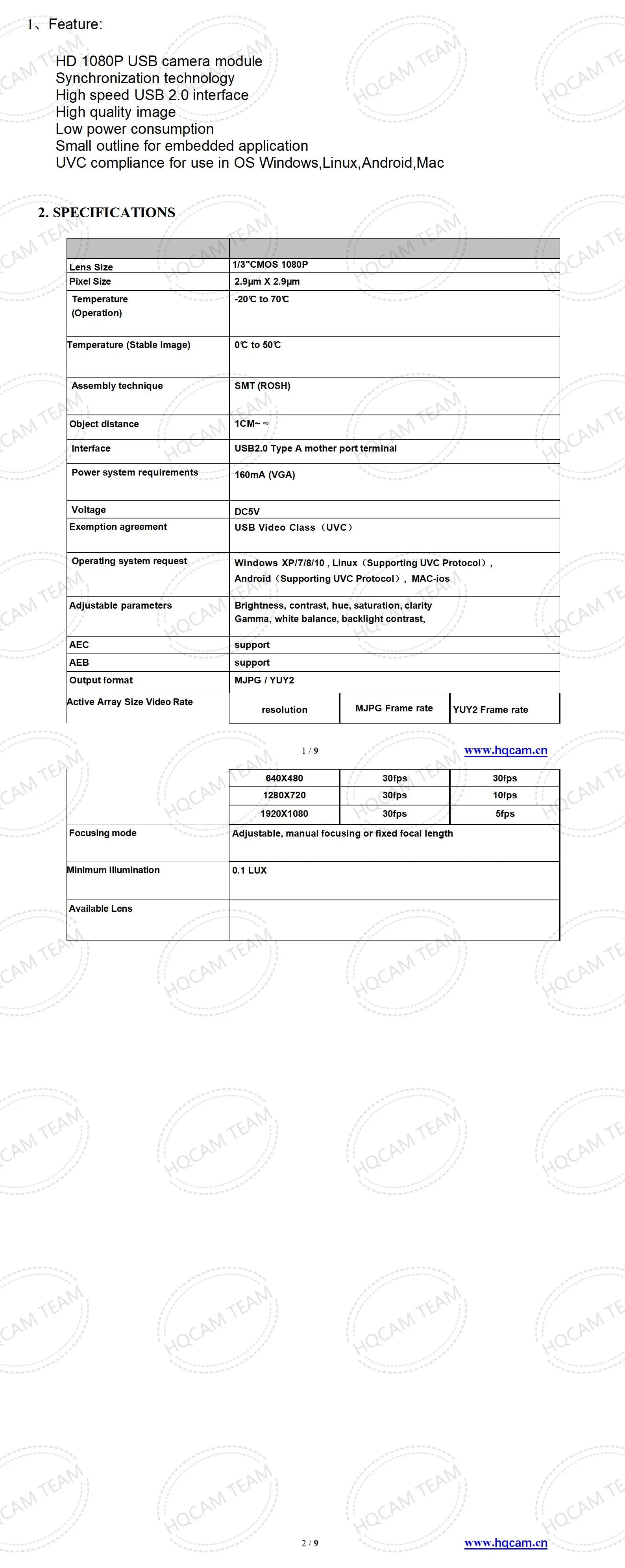 2MP 9mm USB Industrial Mini Camera with Type‑C Connectivity
