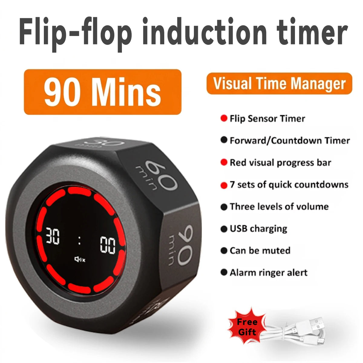 Rechargeable Flip Countdown Timer with Visual Ring