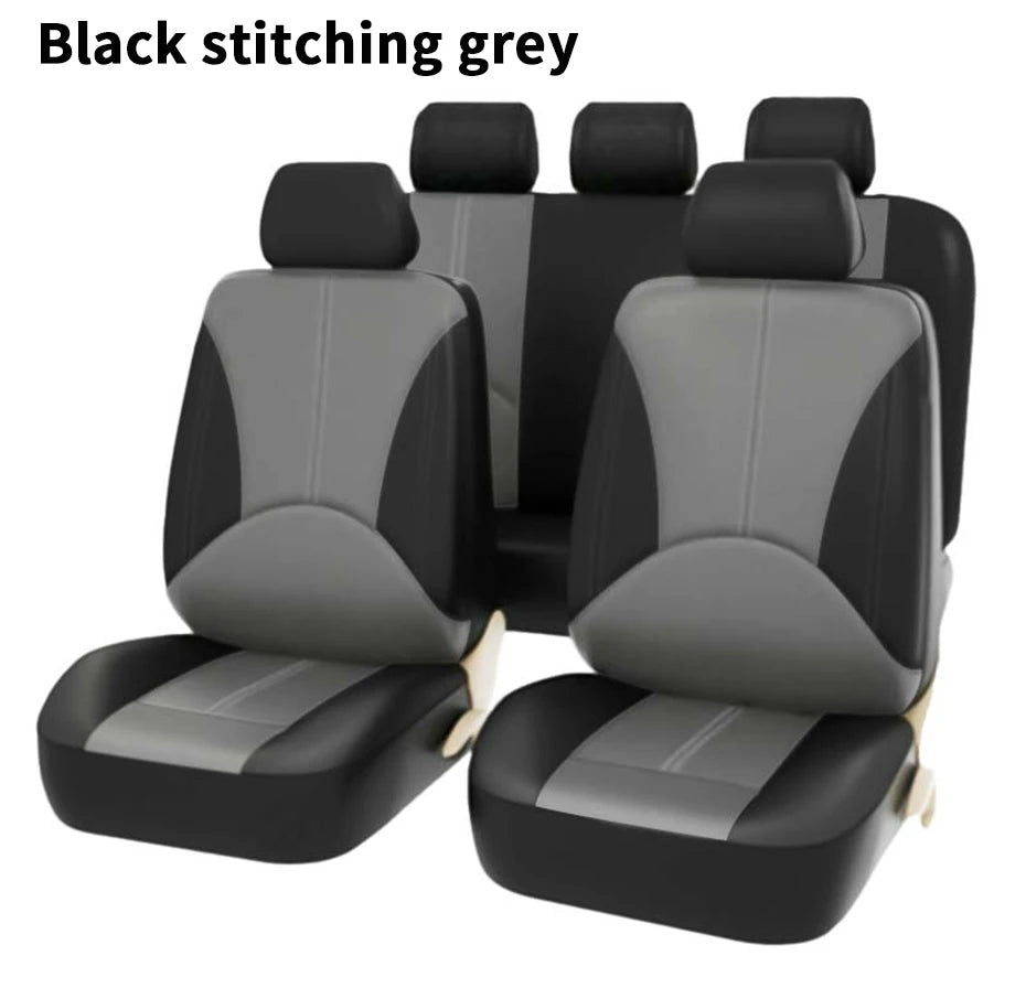 PU Leather Car Seat Cover Set Breathable Vehicle Seat Cushion Full Surround Cover for Car Compatible with Airbag Fit 5-Seat Auto
