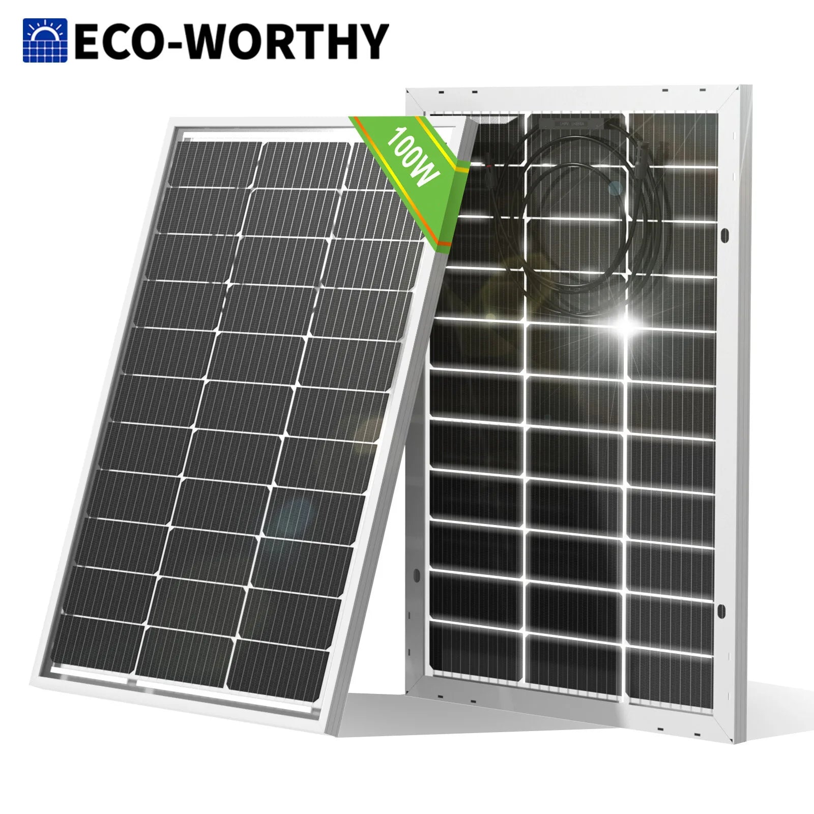 ECO-WORTHY Bifacial 100 Watt 12 Volt Solpanel Monokrystallin Sovsfast Rigid Høj Effekt PV-Modul Til Strømkilde til Solskærme, RV'er