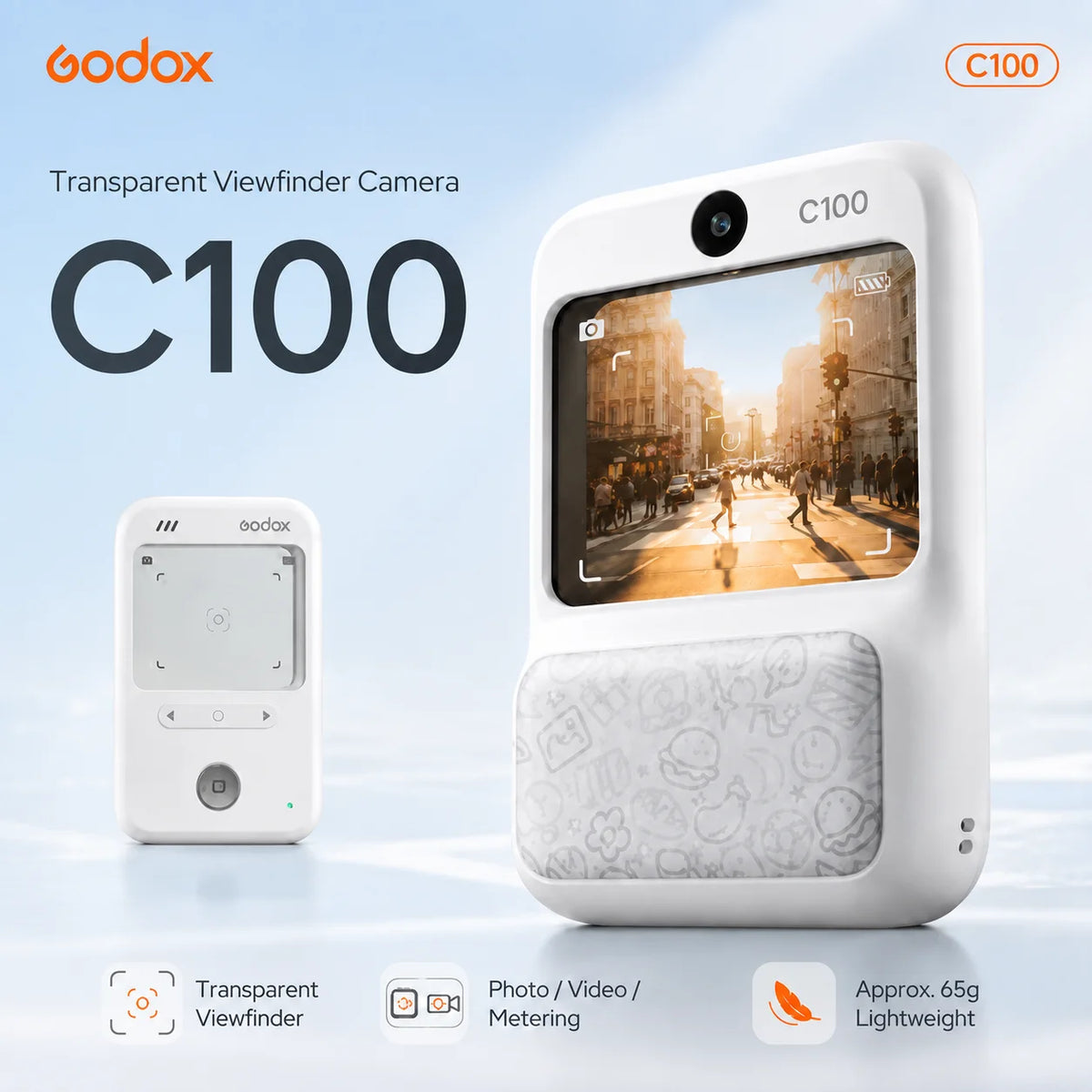 0|Godox C100 Visor Transparente Câmara Mini Portátil CCD Câmara Retrô 128g Armazenamento Expandido para Filmagem Vlog Presente
