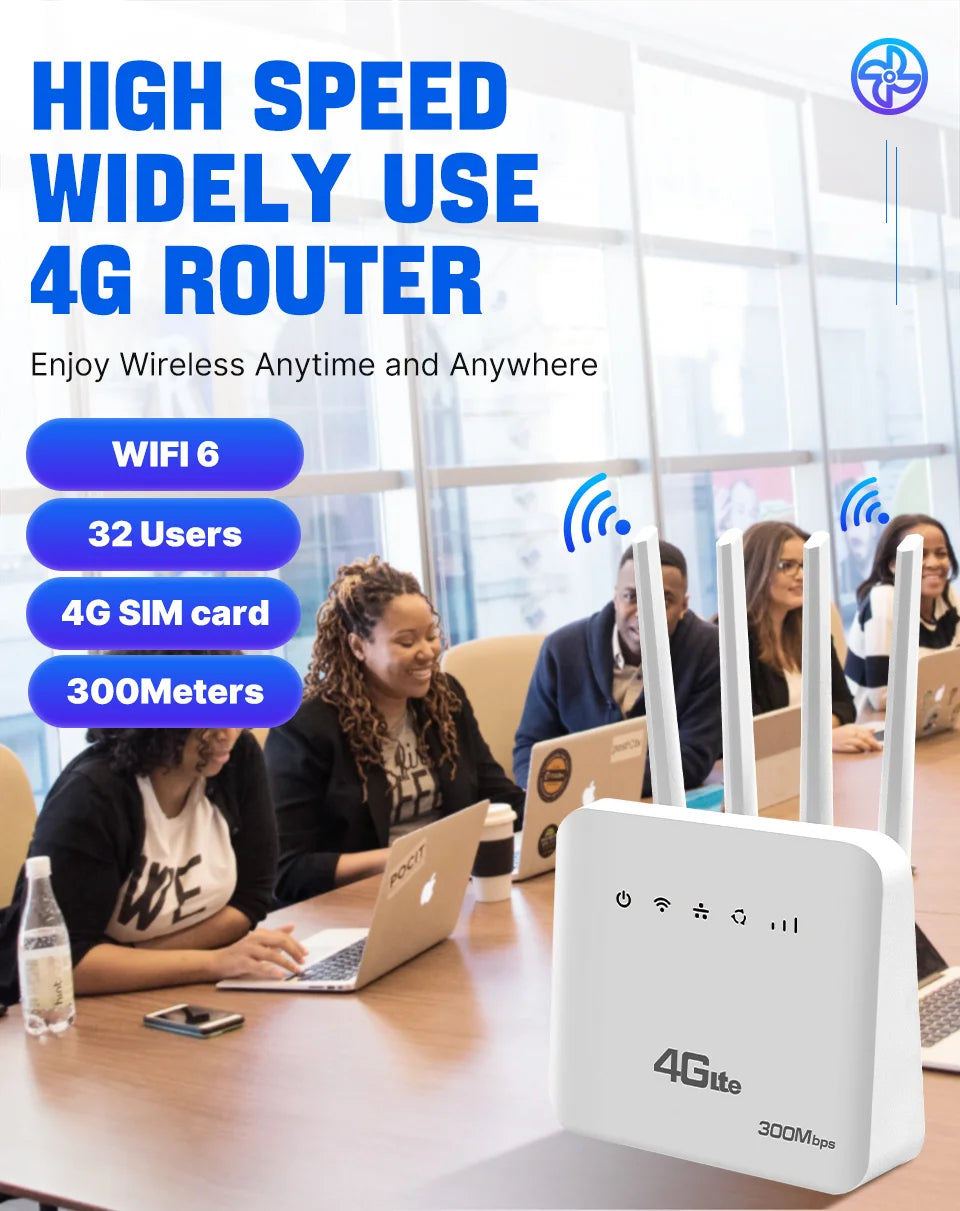 XUNYOU-LINK 4G SIM WiFi Router 300Mbps High Speed WiFi6 Wireless WiFi Modem Support 32 Device Four Antennas Enhanced WIFI Router