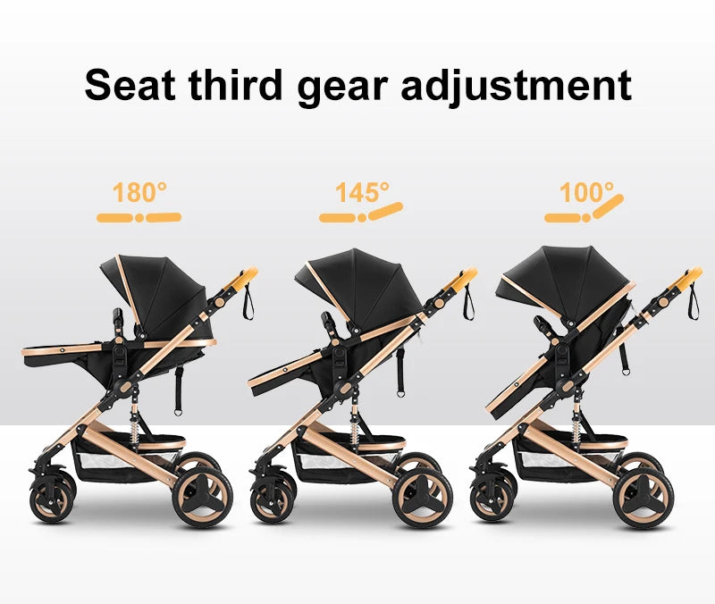 3-in-1 Luxurious Portable Baby Stroller with High Landscape Frame