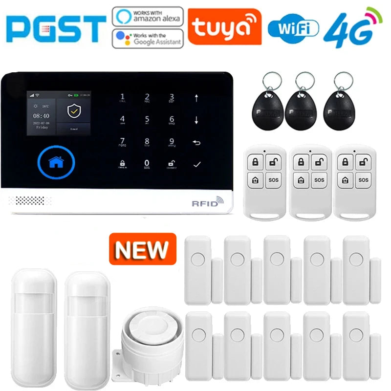 PGSTs siste versjon alarmesystem, WiFi, 4G, Tuya smart home sikkerhetsalarm, Alexa intelligent stemmekontroll, APP push-funksjon