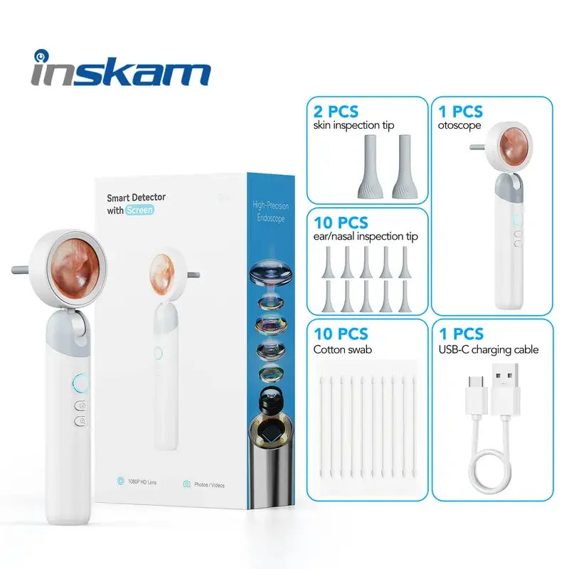 Ear Camera Endoscope 90° Rotatable Head 1080P HD with 12 Replacement Heads