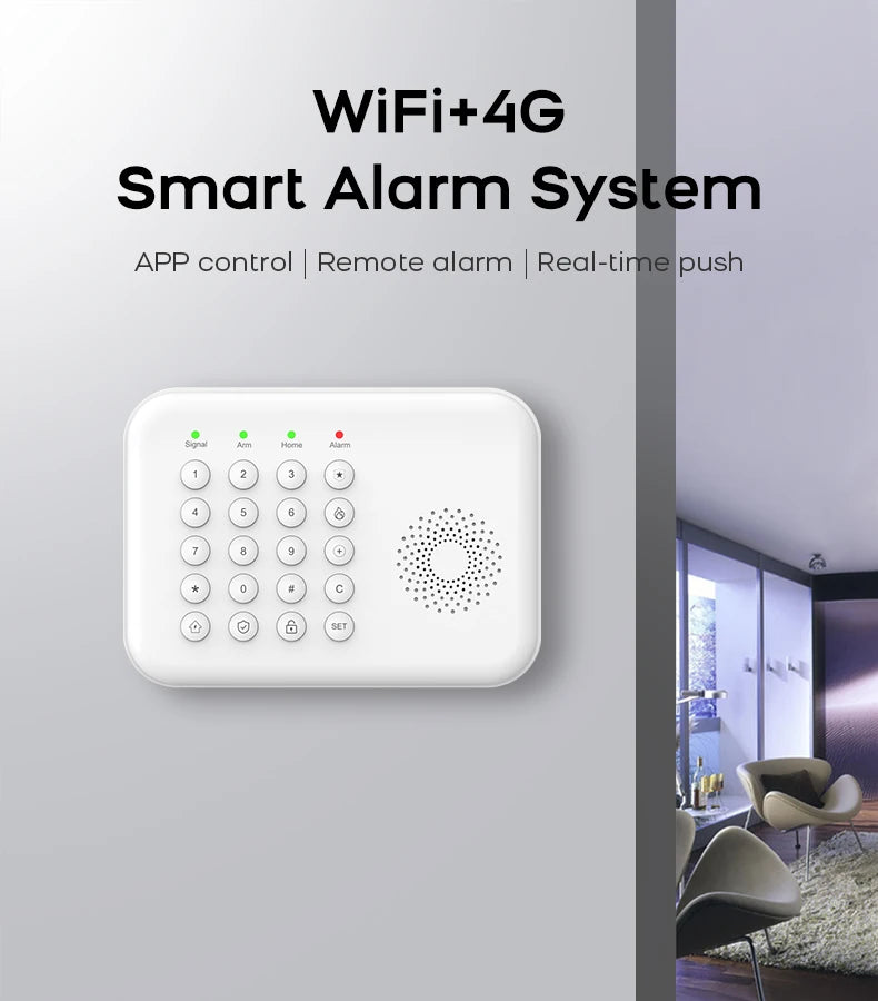 PGST 4G WiFi Home Burglar Anti Theft Security Alarm Complete Kit Works with Tuya Works with Smart Life Smart App Remote Control Wireless Sensor Combination Standby Power Backup Alarm System Apartment Villa Store Warehouse Eur