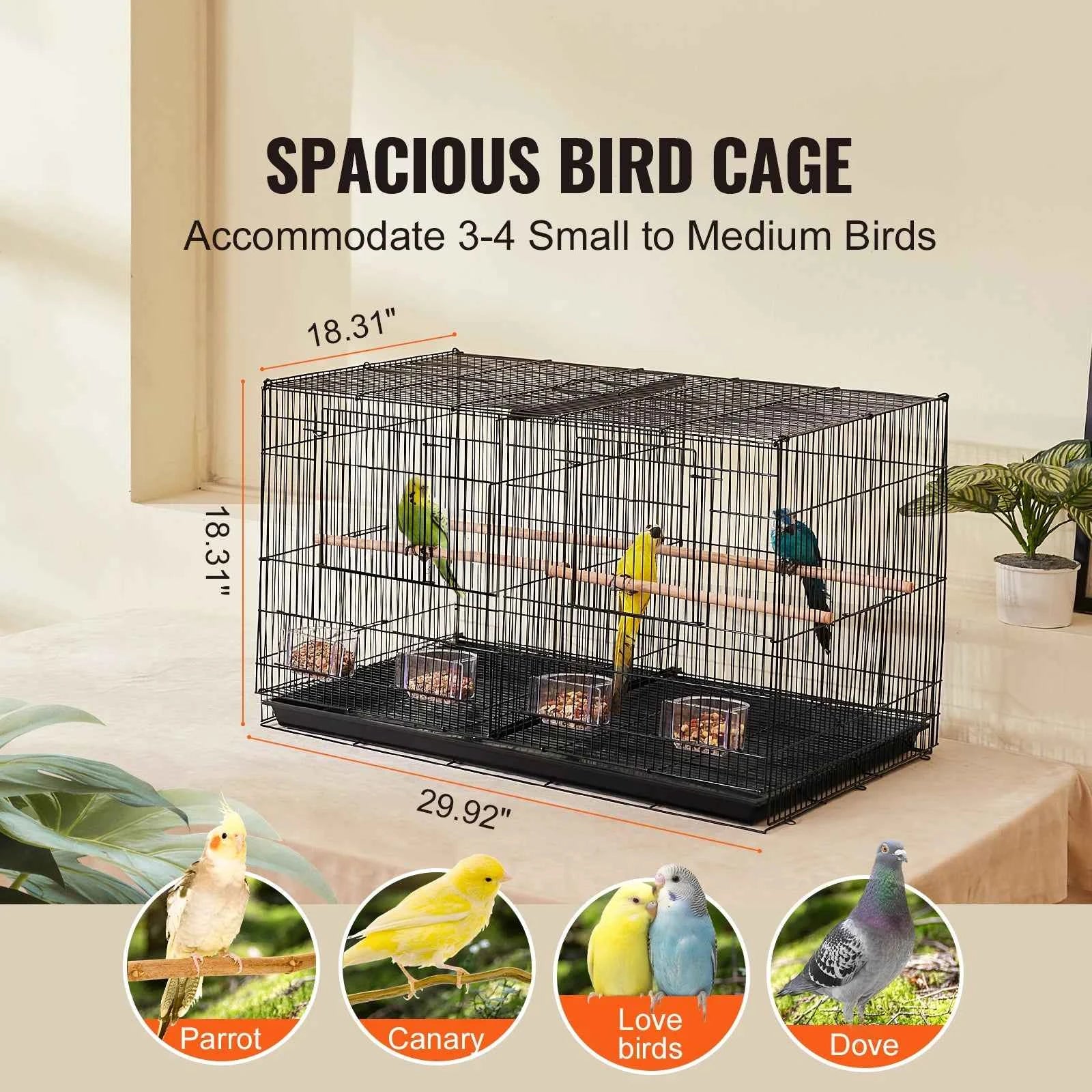 30 in Stackable Divided Bird Cage with Handle and Perches