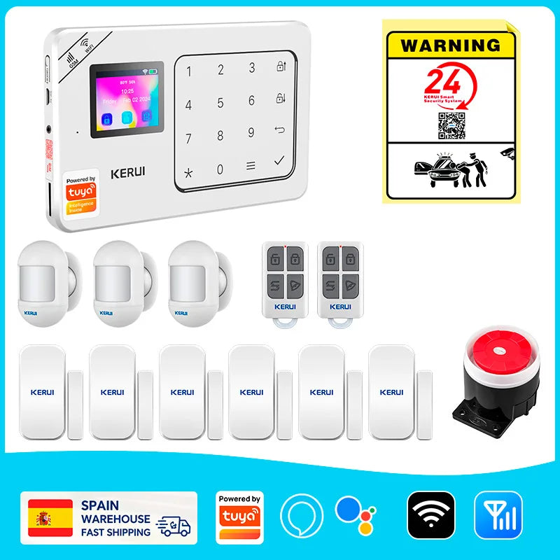 ES Delivery KERUI domáci alarm WiFi GSM alarmný systém kompatibilný s Tuya Smart 433MHz Ochrana domova Alexa PIR pohybový senzor
