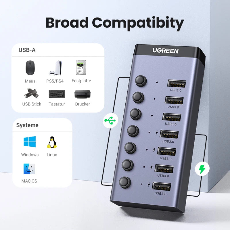 Seven-Port USB 3.0 Hub with Individual Switches
