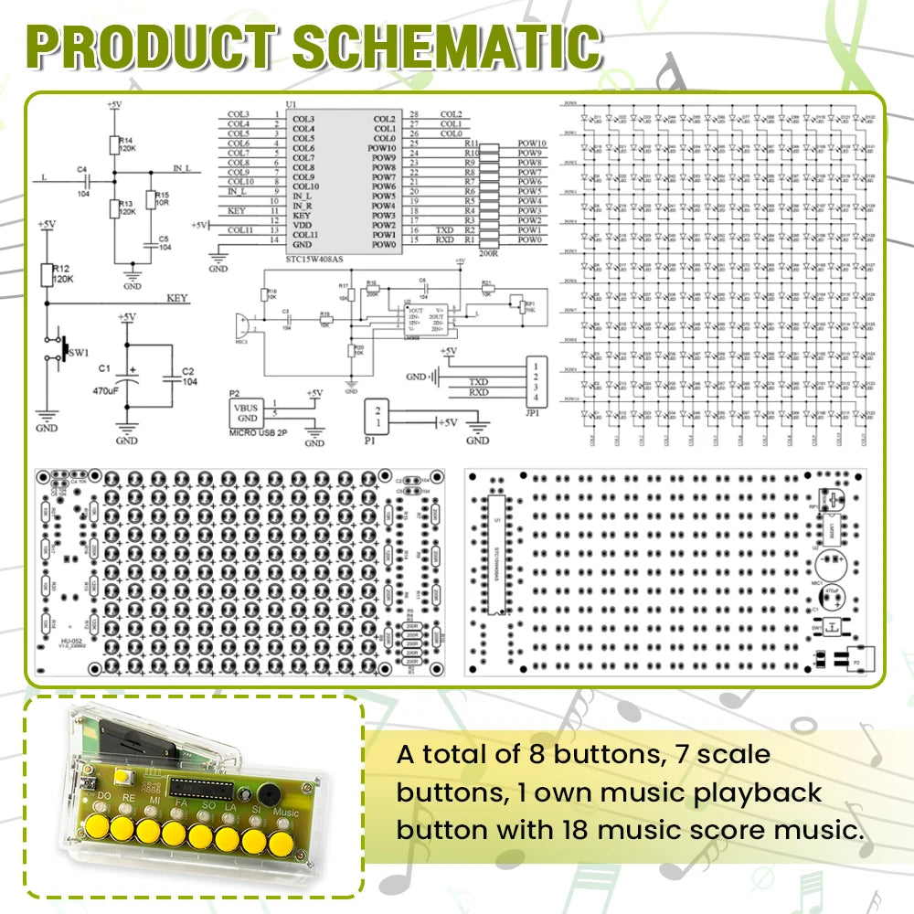 DIY Eight-Key Electronic Piano Soldering Kit