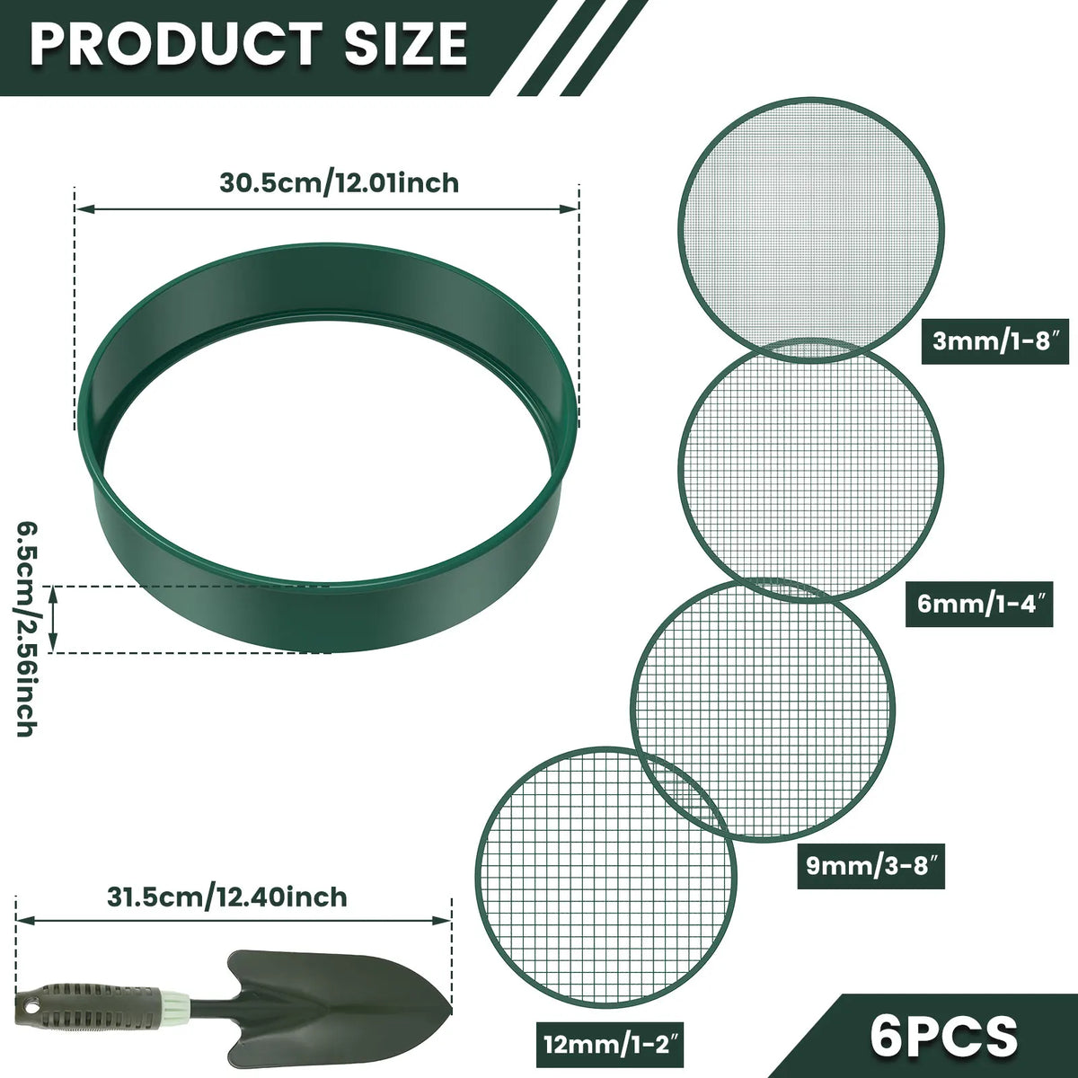 Garden Soil Sifter with Interchangeable Mesh Screens