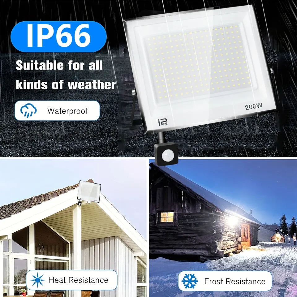 Outdoor LED Floodlight with PIR Sensor, 20 W to 300 W