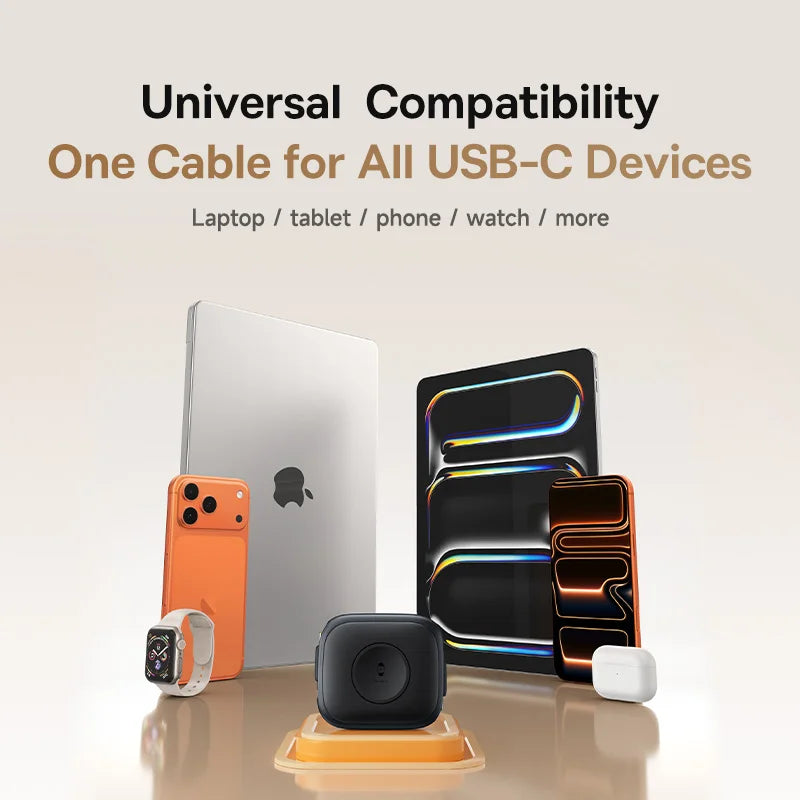 100W Retractable USB-C Fast Charging Cable with Magnetic Design