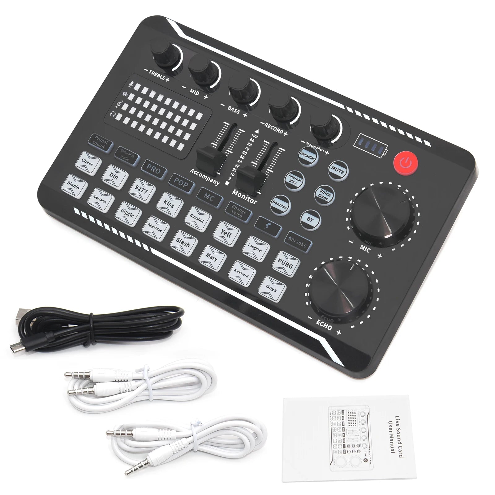 Live Sound Card And Audio Interface With DJ Mixer Effects Voice Changer Bluetooth-compatible Mixer For Live Streaming Singing