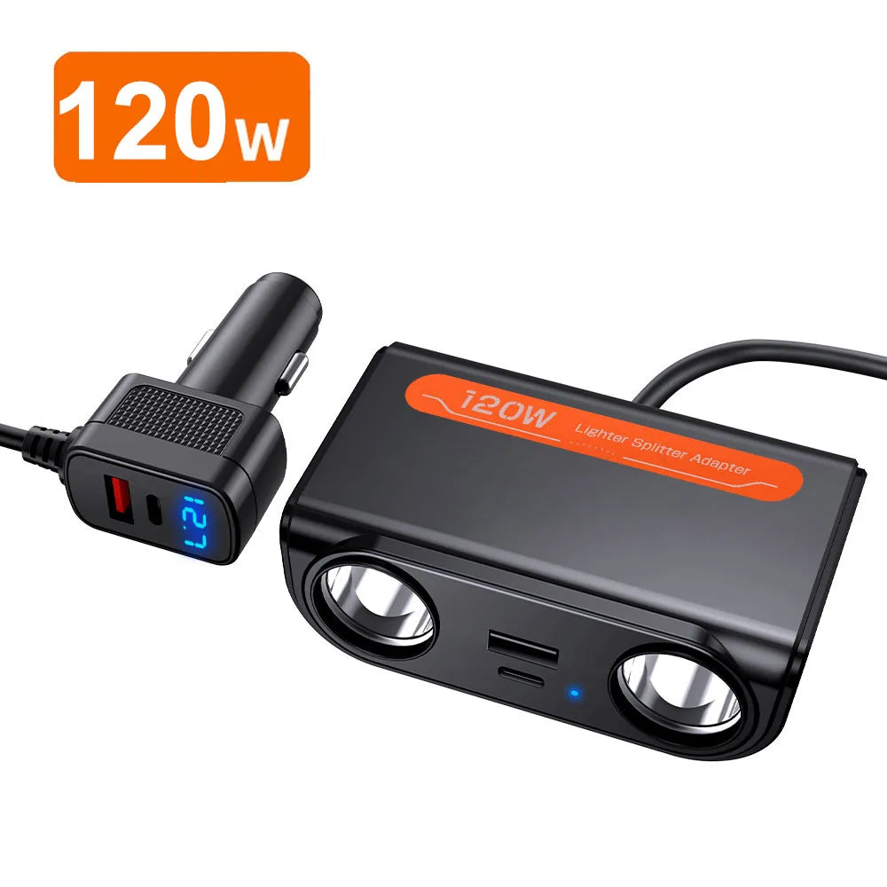 Carregador Rápido para Carro 228W 9 em 1 Adaptador com Interruptores Independentes Saída para Isqueiro DC PD 3 Tomadas Divisor para Isqueiro