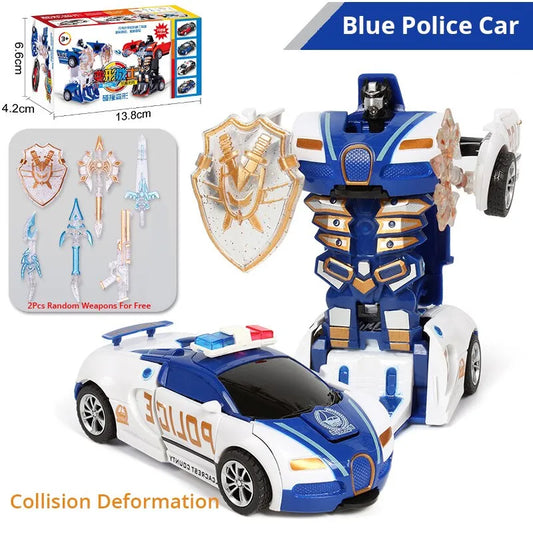 Modri ​​otroški deformacijski policijski avtomobil v primeru trčenja, igrača, deček, vztrajnostni udarec, deformacijski avtomobil z enim gumbom