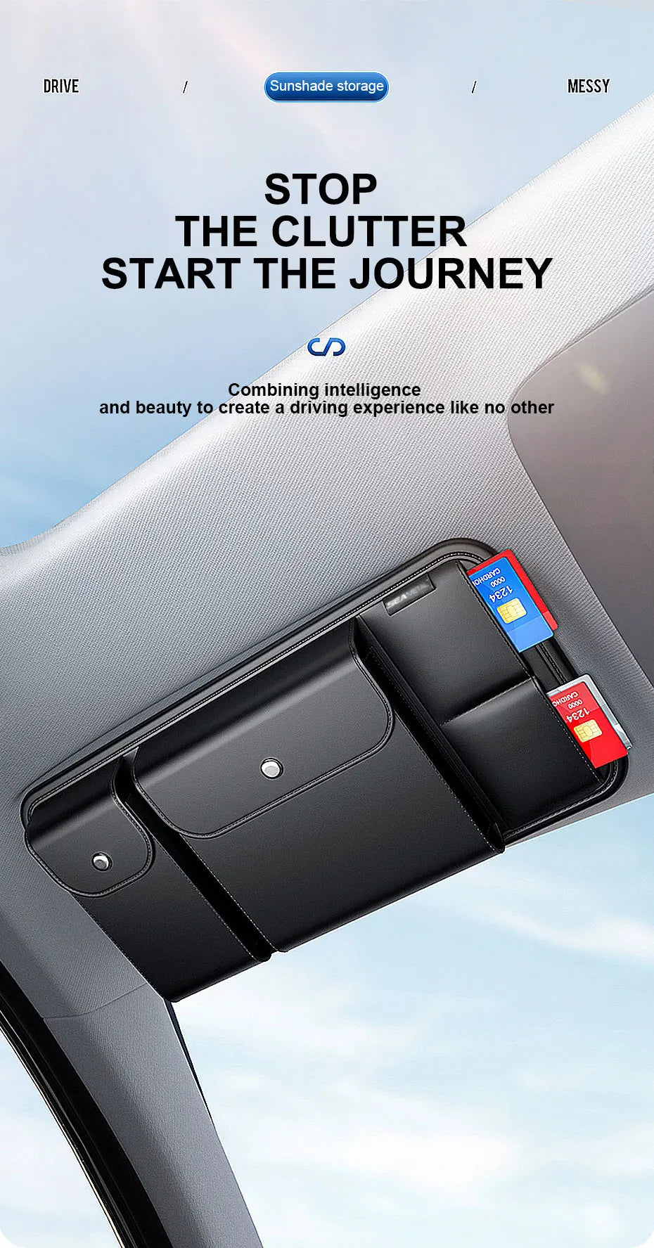 SEAMETAL Luxury Car Sun Visor Organizer Universal Visor Panel Storage Bag PU Leahter Multi-Pocket Auto Storage Pouch Glasses Box
