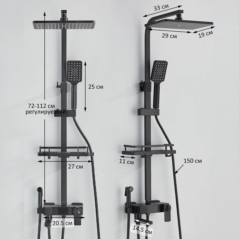 Black Digital Display Thermostatic Shower Faucet Set