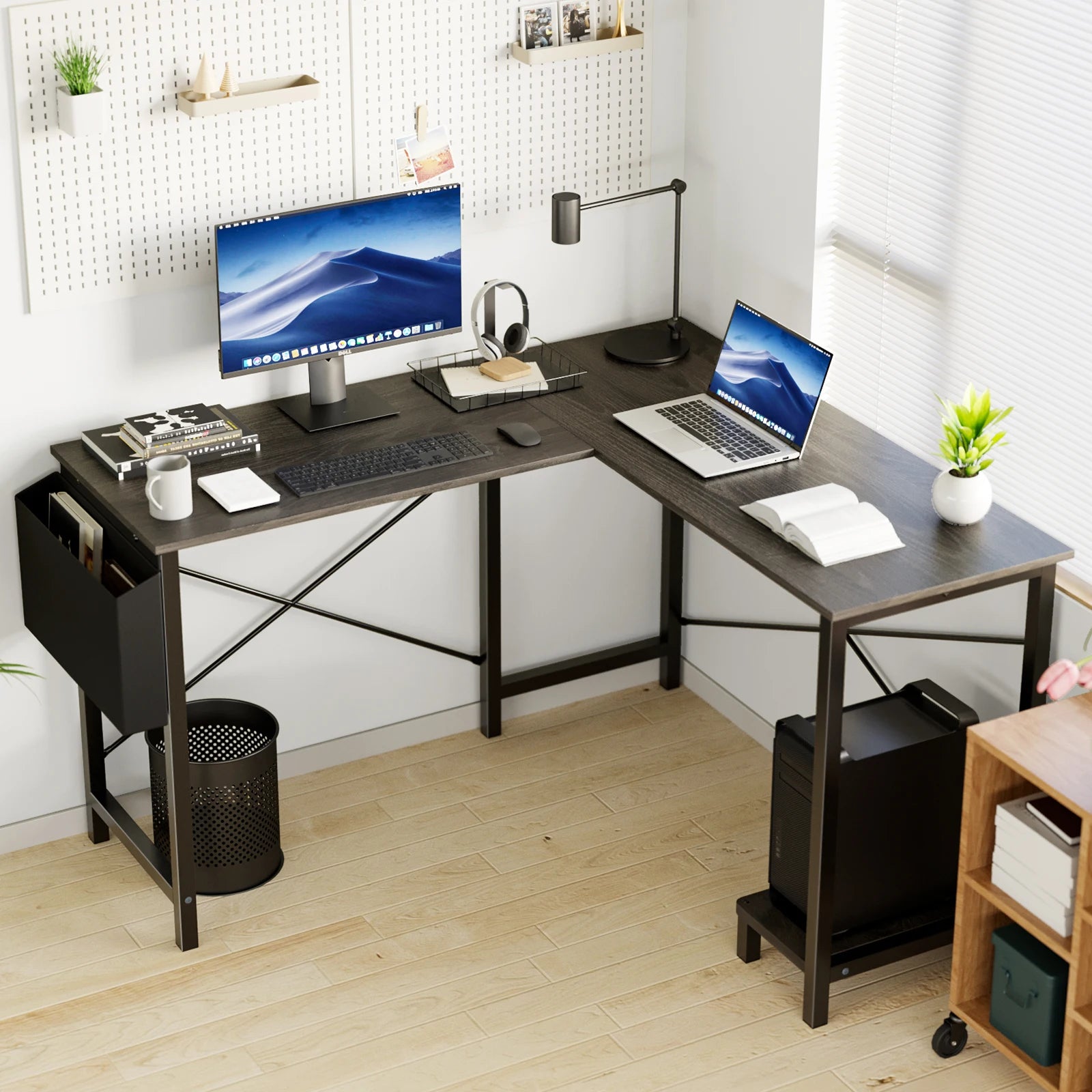 50 Inch L-Shaped Corner Desk with CPU Shelf & Storage Bag