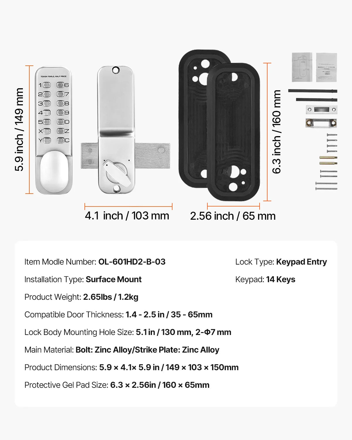 Mechanical Keyless Entry Door Lock with Auto Lock & Keypad