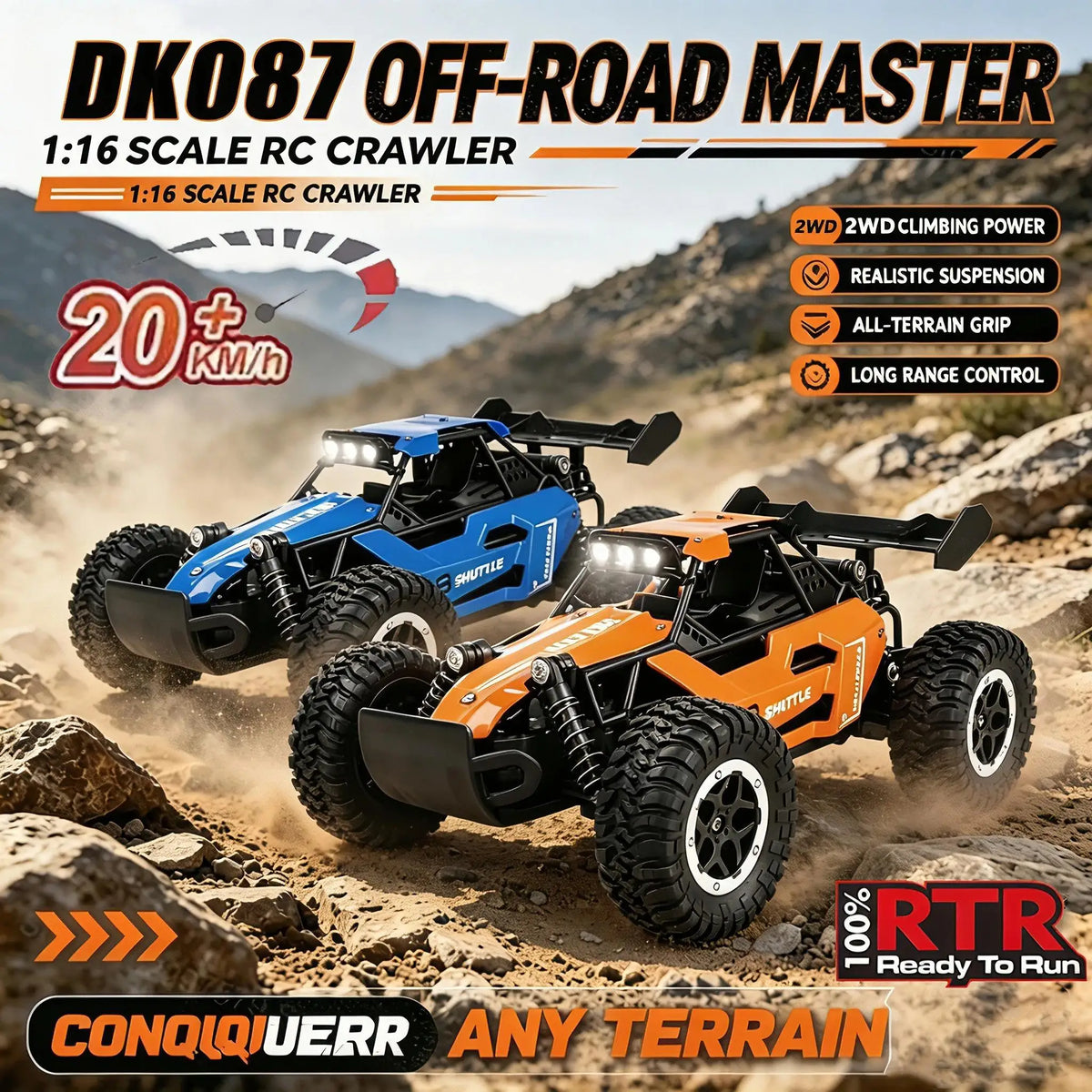 Terénne RC auto s pohonom 2WD a LED svetlami, mierka 1:16